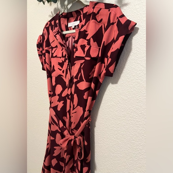 Ann Taylor LOFT Floral Maroon And Pink Button Up Sheath Dress - Picture 4 of 5